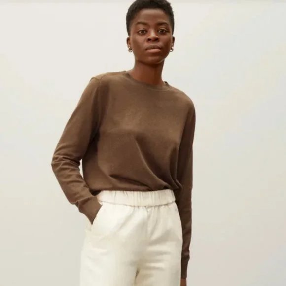 Everlane | Organic Cotton Dark Camel Crew Neck Knit Sweater Size XL - Picture 1 of 9